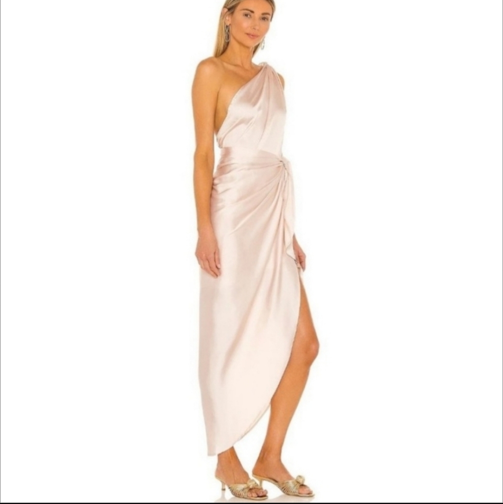 Revolve baobab marea satin one shoulder strap dress in cream color size M